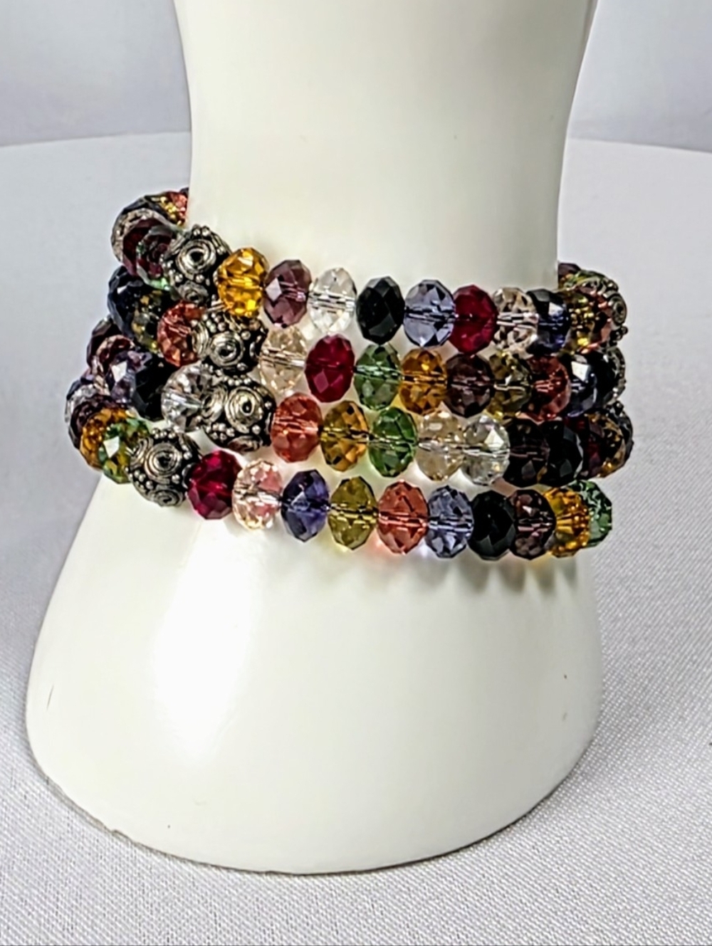 Multicolor Crystal Beaded Bracelet Statement Chunky Stretch Glam Boho